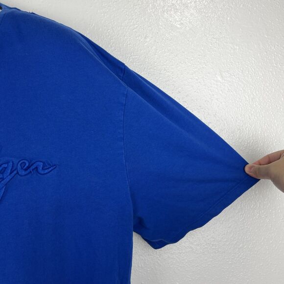 Tommy Hilfiger Shirt Men XXL Blue Short Sleeve Crew Neck Spellout Embroidery Tee - Picture 8 of 14